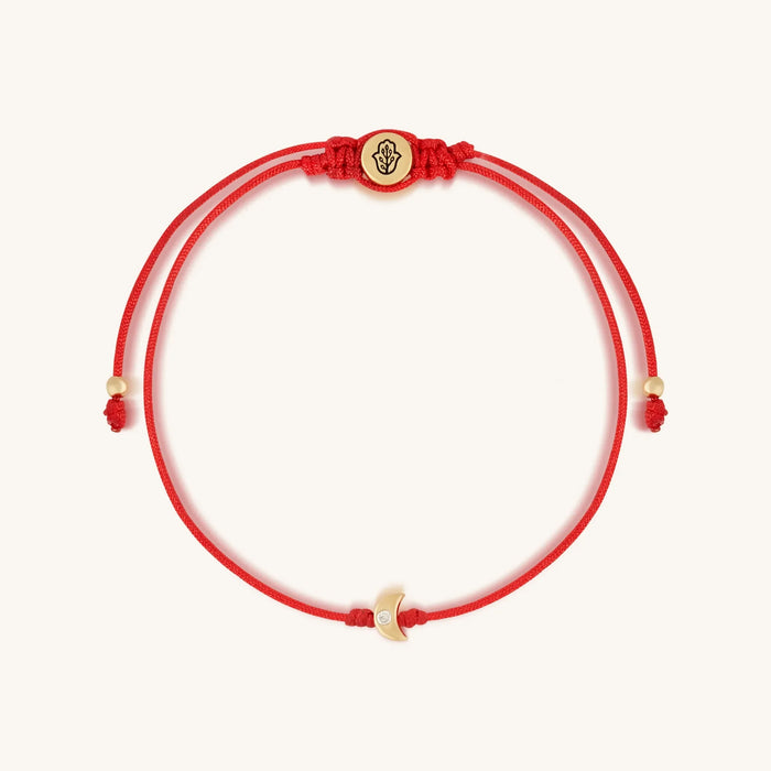 Reflected Grace 14K Gold Moon Red String Bracelet