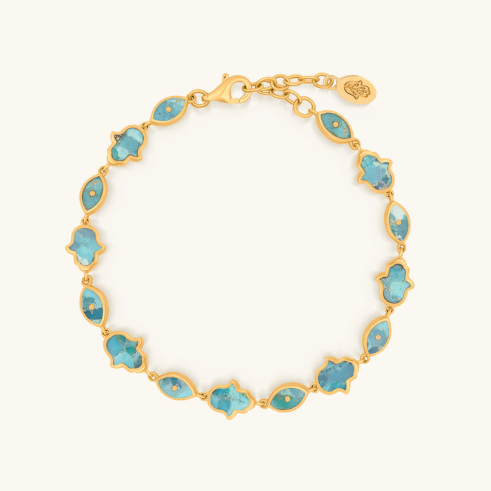 Intention Amplifier Turquoise Evil Eye & Hamsa Gold Bracelet