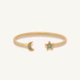 Celestial Direction Turquoise Moon & Star Gold Cuff Bracelet