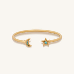 Celestial Direction Turquoise Moon & Star Gold Cuff Bracelet