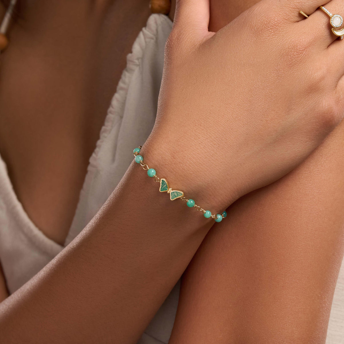 Free Spirit Amazonite Butterfly Gold Bracelet