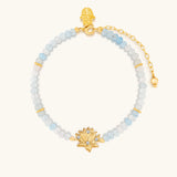 Spiritual Treasure Aquamarine Lotus Charm Bracelet