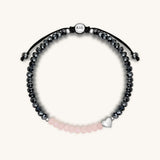 Spiritual Love Rose Quartz Hematite Heart Charm Bracelet