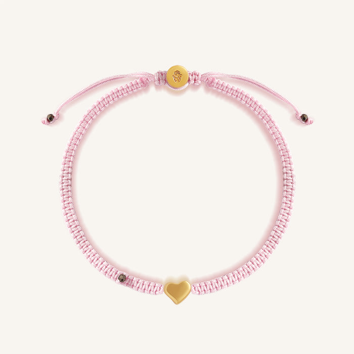 Empowering Love – Pink String Gold Heart Charm Bracelet