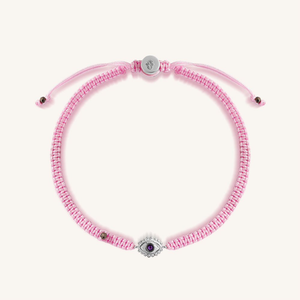 Protective Hope – Pink String Amethyst Evil Eye Charm Bracelet