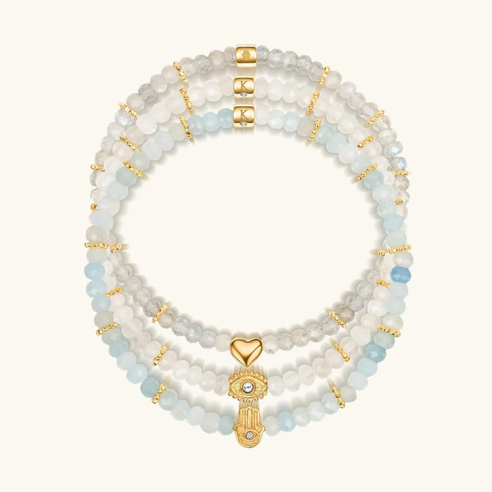 Soothing Warmth - Labradorite Moonstone Aquamarine Triple Summer Stack