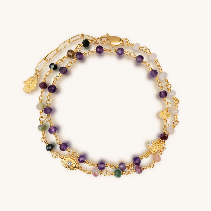 Tranquil Voice Amethyst Rose Quartz Tourmaline Triple Protection Wrap