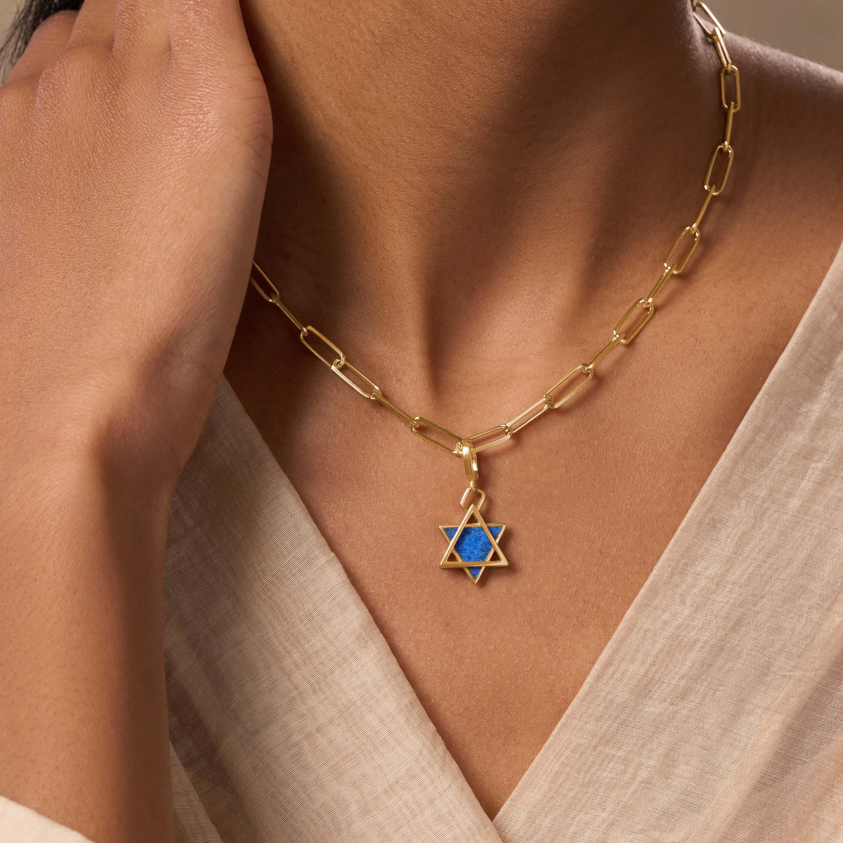 Perceptive Wisdom Lapis Lazuli Star of David Gold Pendant