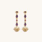 Fiery Intuition - Amethyst & Ruby Evil Eye Drop Earrings