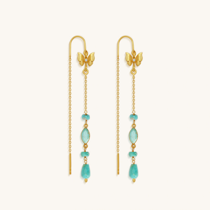 Spirit’s Ascent Turquoise Butterfly Gold Drop Earrings