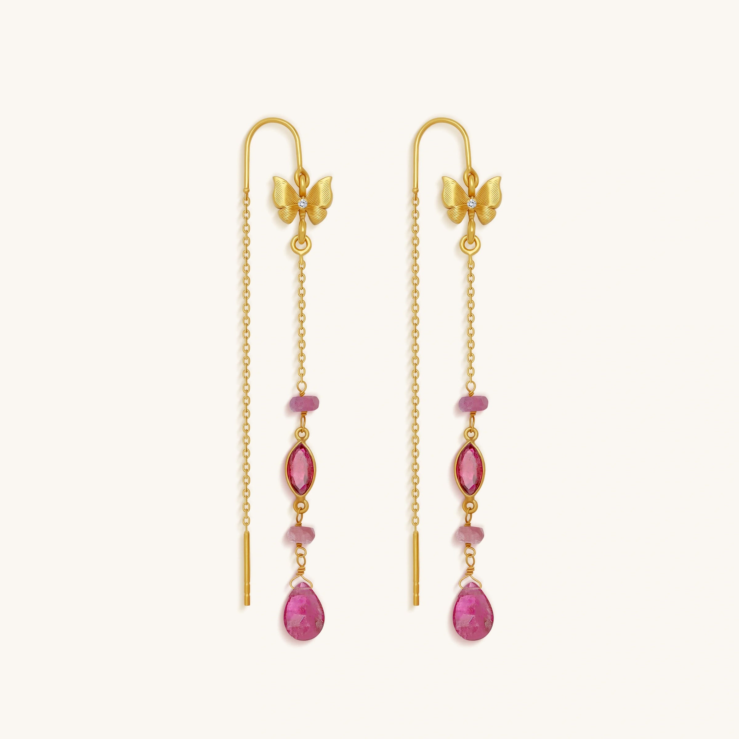 Zen Mindset Tourmaline Butterfly Gold Drop Earrings