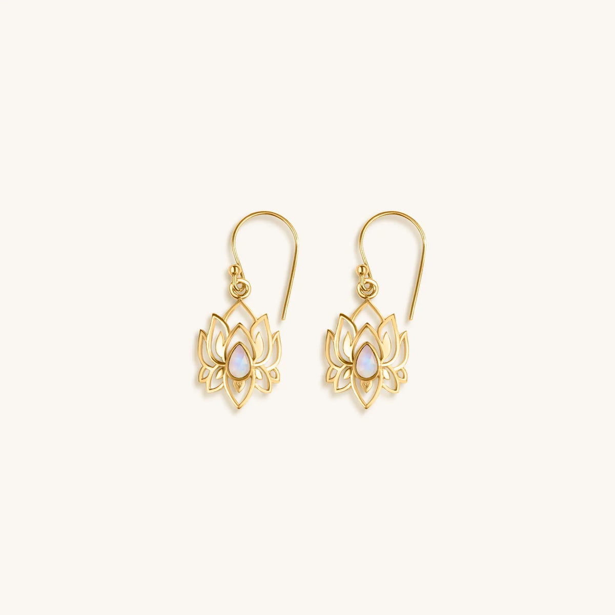 Divine Existence Gold Lotus Moonstone Earrings