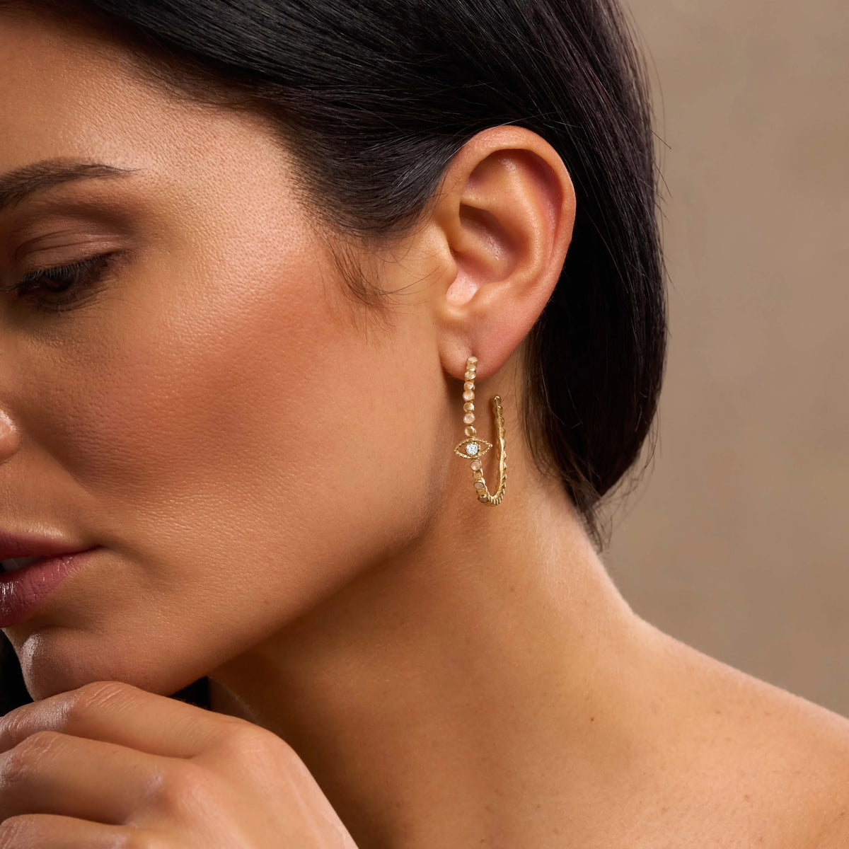 Amplified Insight Evil Eye Moonstone Hoop Earrings