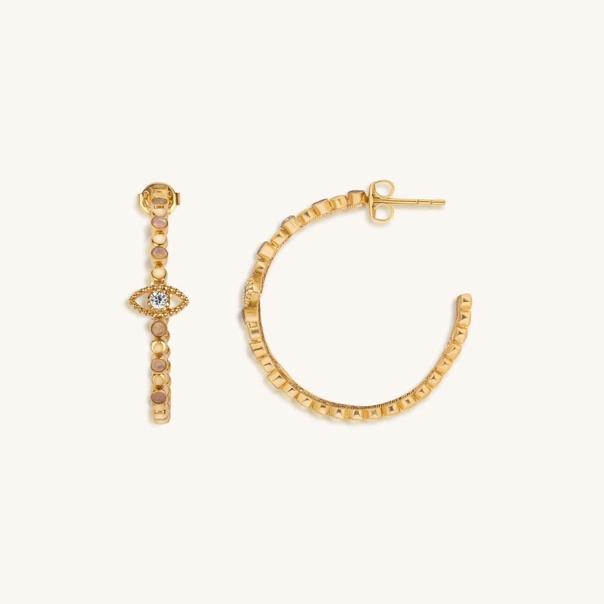 Amplified Insight Evil Eye Moonstone Hoop Earrings