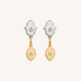 Luminous Protection Hamsa & Evil Eye Gold Earrings