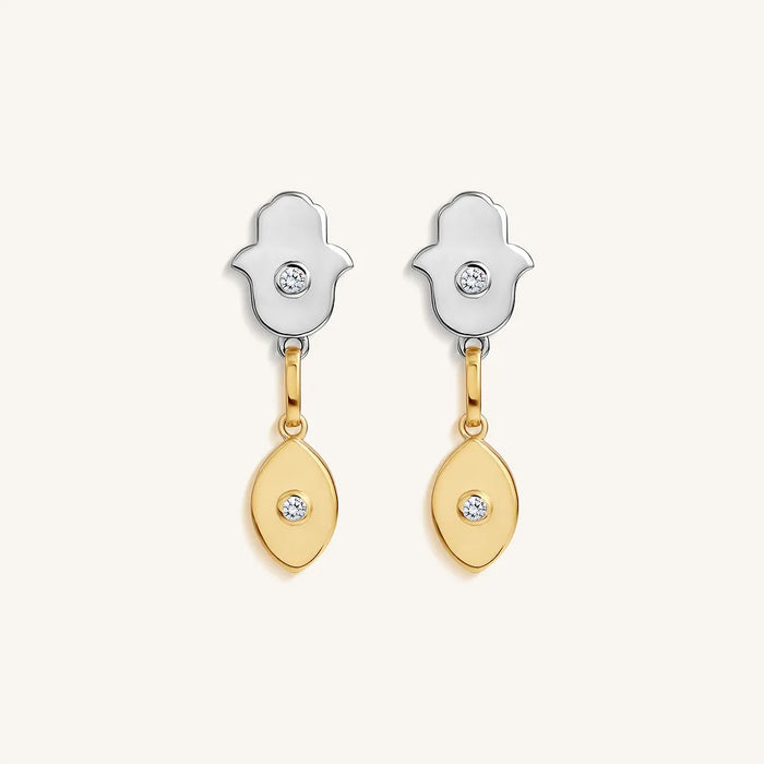 Luminous Protection Hamsa & Evil Eye Gold Earrings