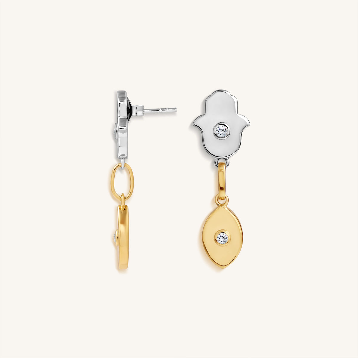 Luminous Protection Hamsa & Evil Eye Gold Earrings