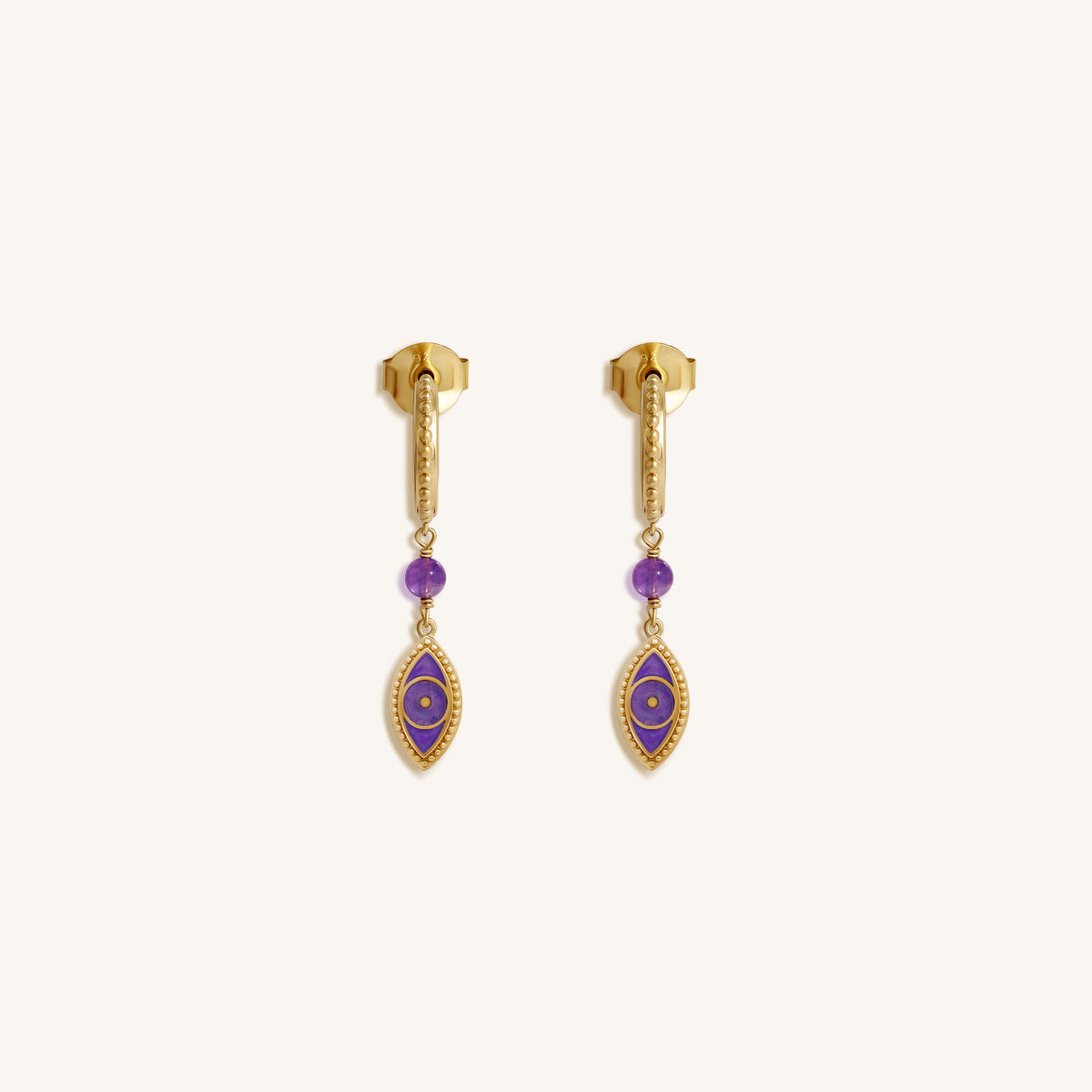 Radiant Clarity Amethyst Evil Eye Gold Earrings