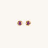 Mystic Guard Amethyst February Birthstone Evil Eye Gold Stud Earrings