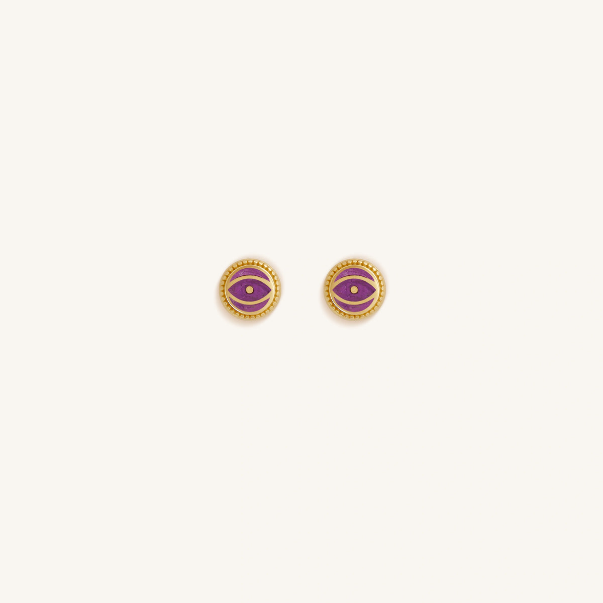 Mystic Guard Amethyst February Birthstone Evil Eye Gold Stud Earrings