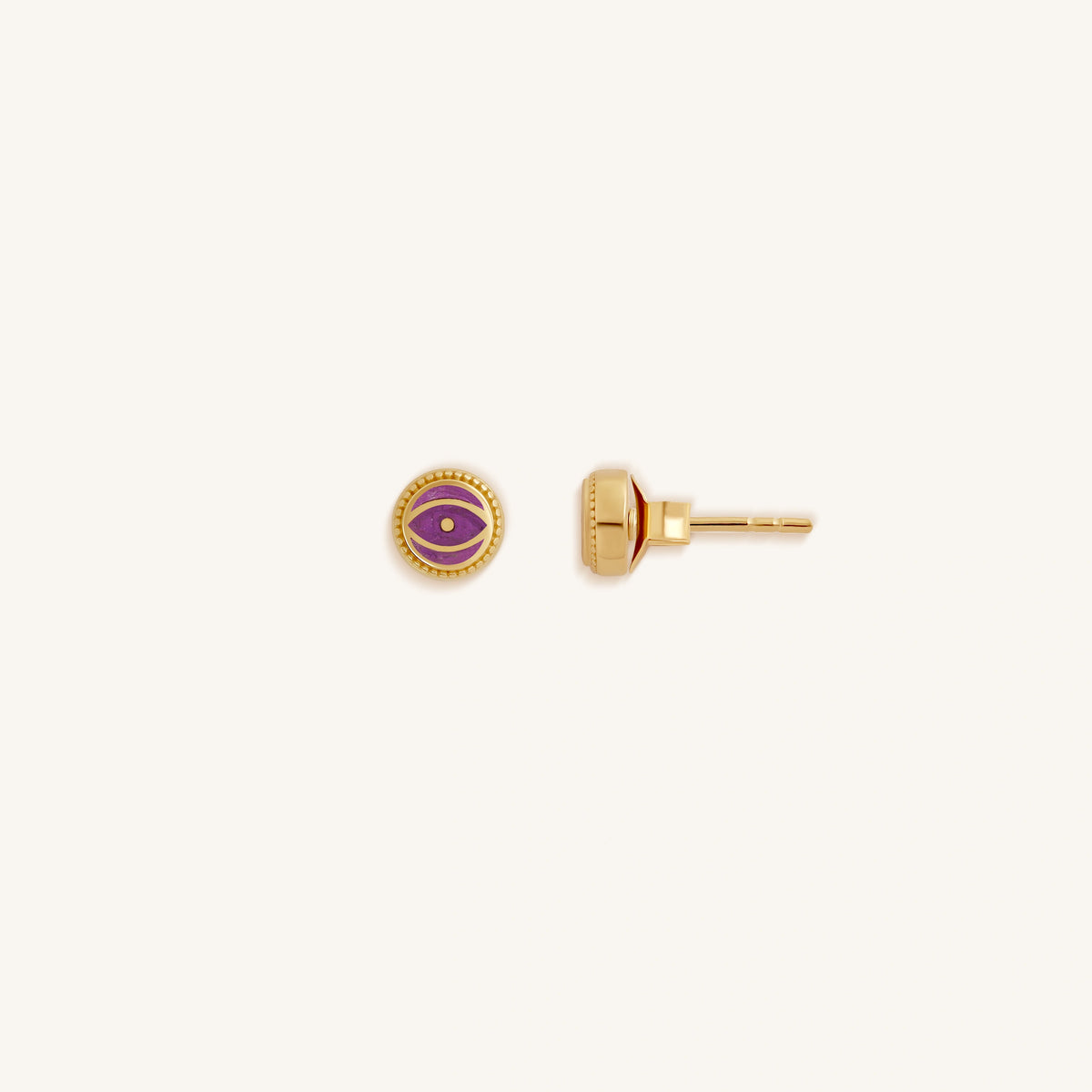Mystic Guard Amethyst February Birthstone Evil Eye Gold Stud Earrings