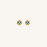 Ocean Watch Aquamarine March Birthstone Evil Eye Gold Stud Earrings