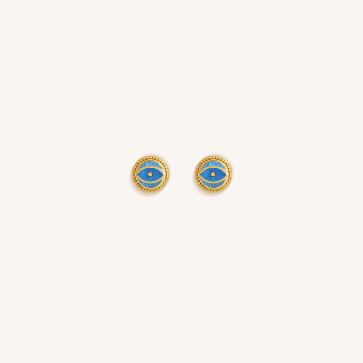 Ocean Watch Aquamarine March Birthstone Evil Eye Gold Stud Earrings