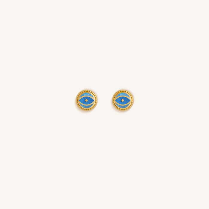 Ocean Watch Aquamarine March Birthstone Evil Eye Gold Stud Earrings