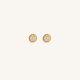 Luminous Shield White Quartz April Birthstone Evil Eye Gold Stud Earrings