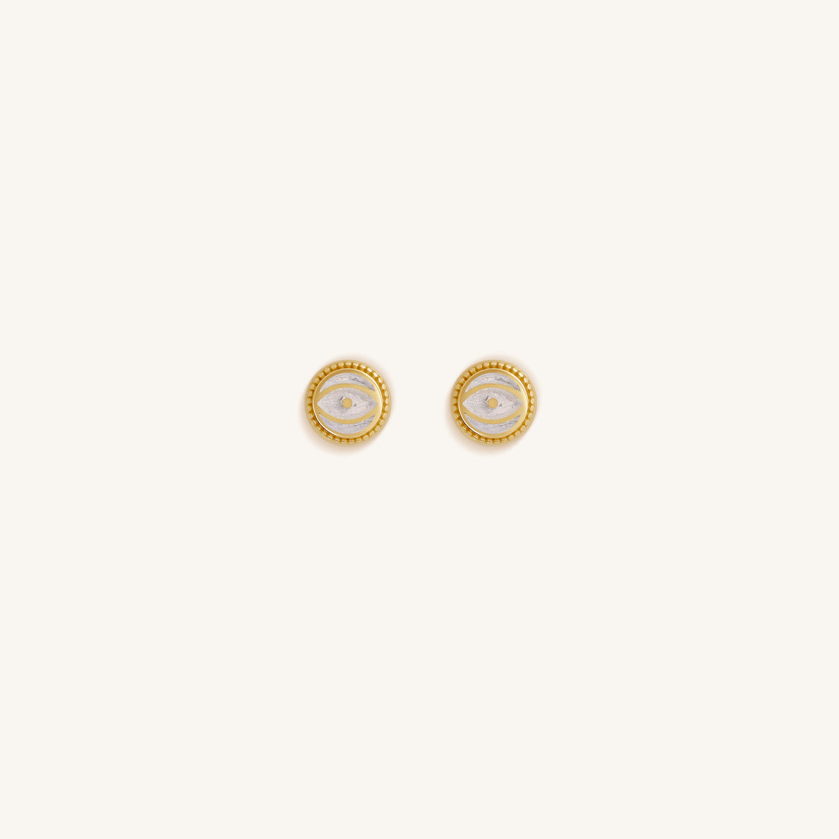 Luminous Shield White Quartz April Birthstone Evil Eye Gold Stud Earrings
