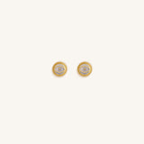 Lunar Sentinel Moonstone June Birthstone Evil Eye Gold Stud Earrings