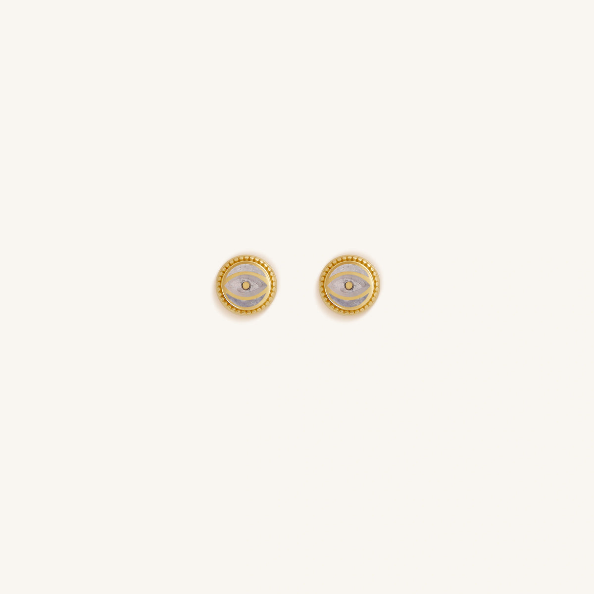 Lunar Sentinel Moonstone June Birthstone Evil Eye Gold Stud Earrings