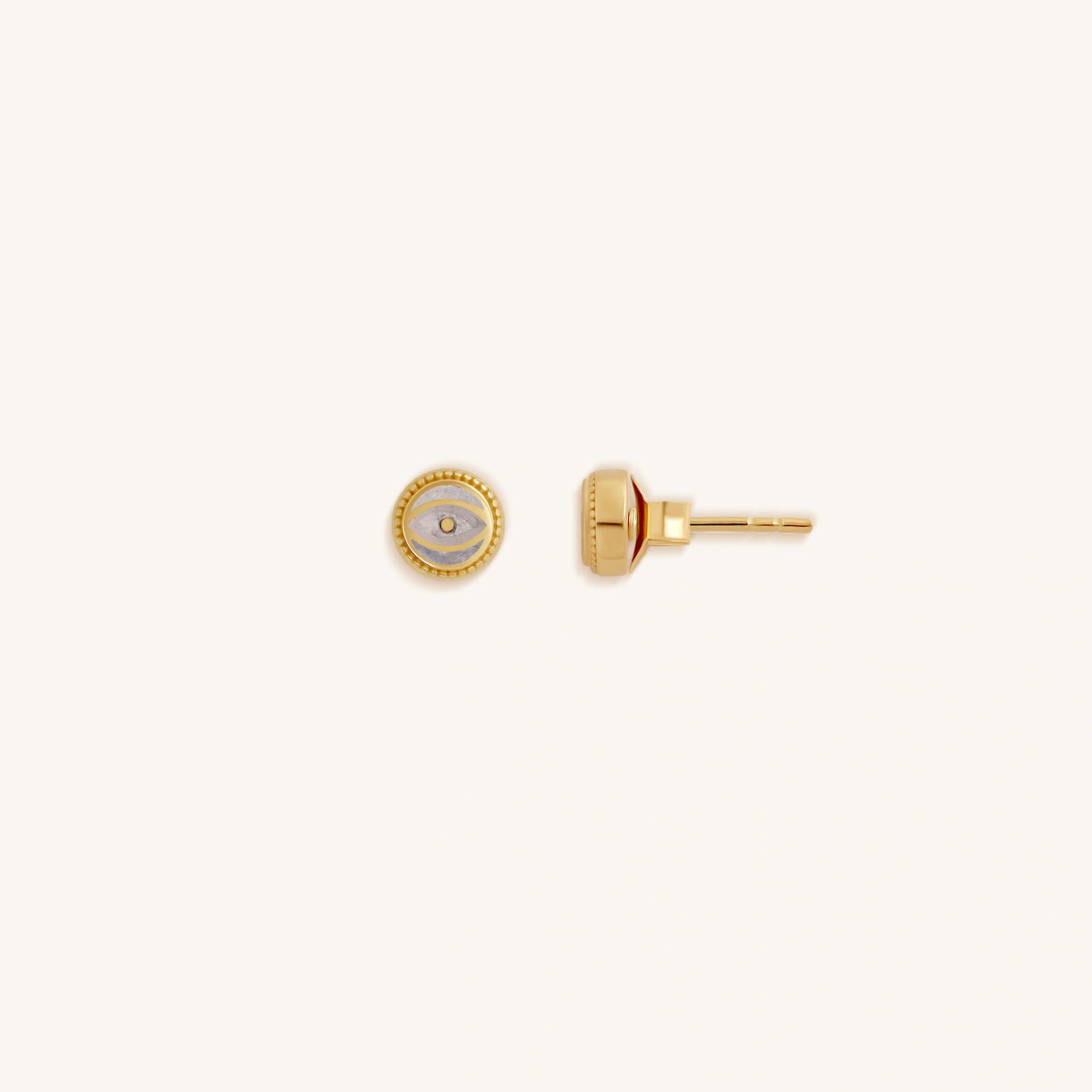 Lunar Sentinel Moonstone June Birthstone Evil Eye Gold Stud Earrings