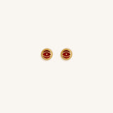 Crimson Guardian Ruby Jade July Birthstone Evil Eye Gold Stud Earrings
