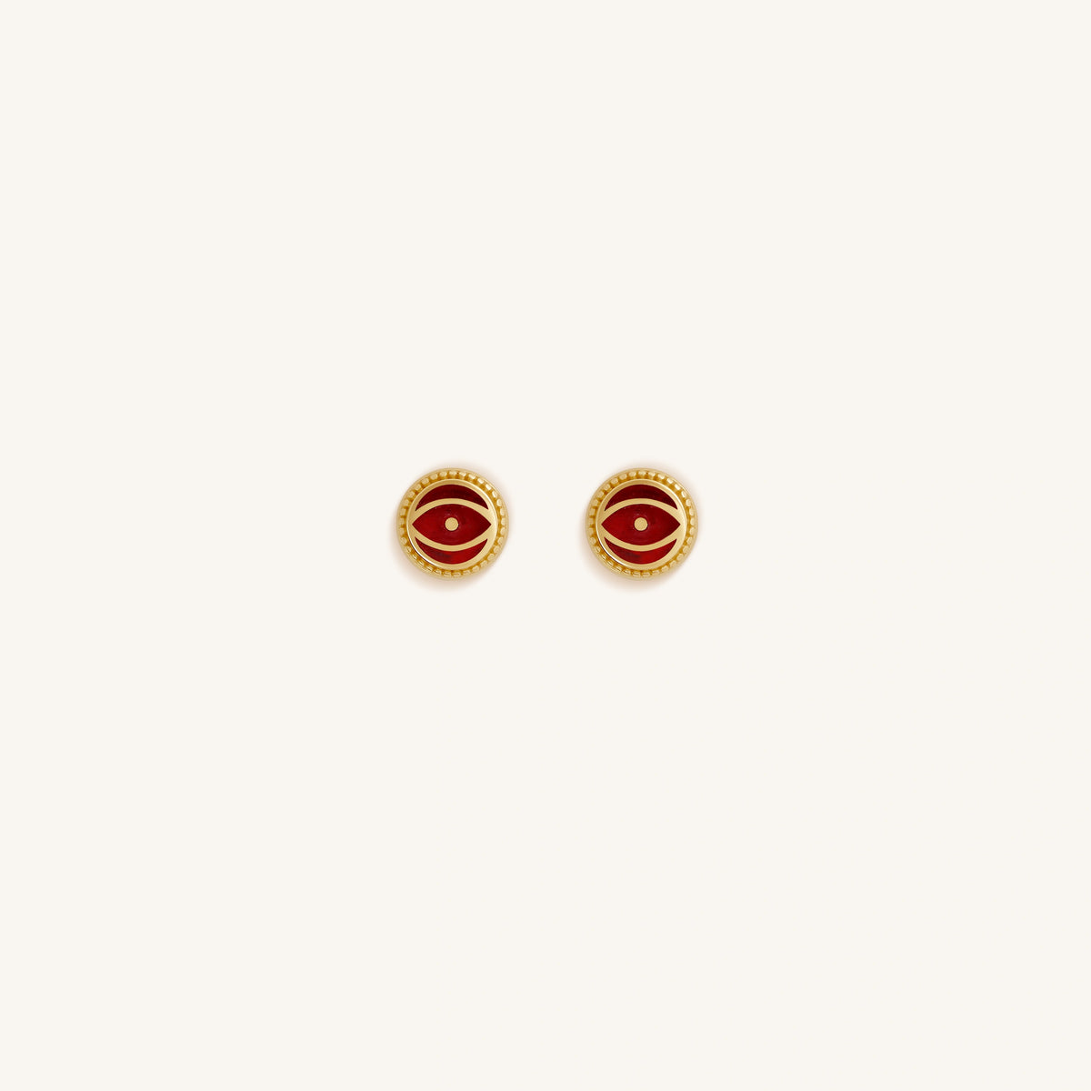 Crimson Guardian Ruby Jade July Birthstone Evil Eye Gold Stud Earrings