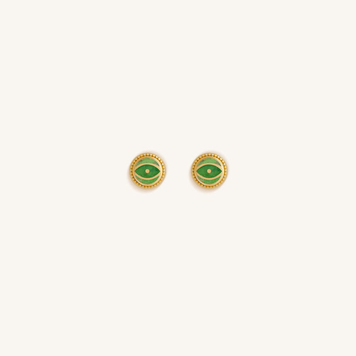 Dawn Sentinel Peridot August Birthstone Evil Eye Gold Stud Earrings