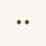 Midnight Guardian Lapis September Birthstone Evil Eye Gold Stud Earrings