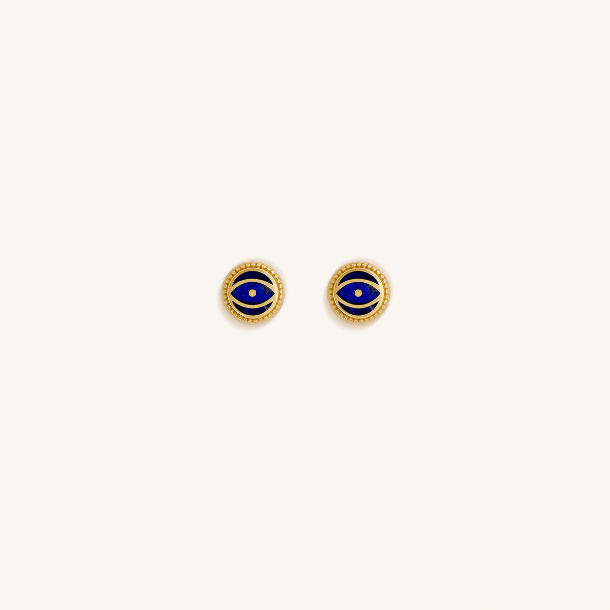 Midnight Guardian Lapis September Birthstone Evil Eye Gold Stud Earrings