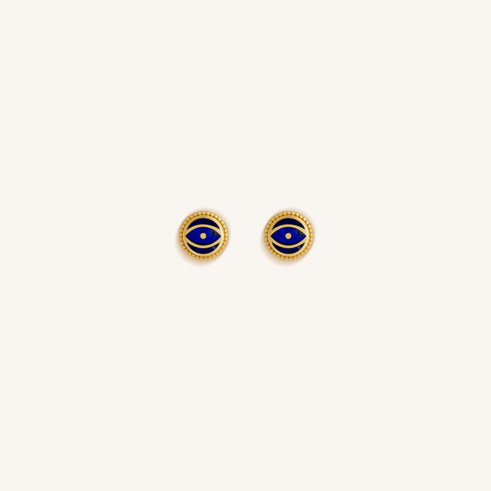 Midnight Guardian Lapis September Birthstone Evil Eye Gold Stud Earrings