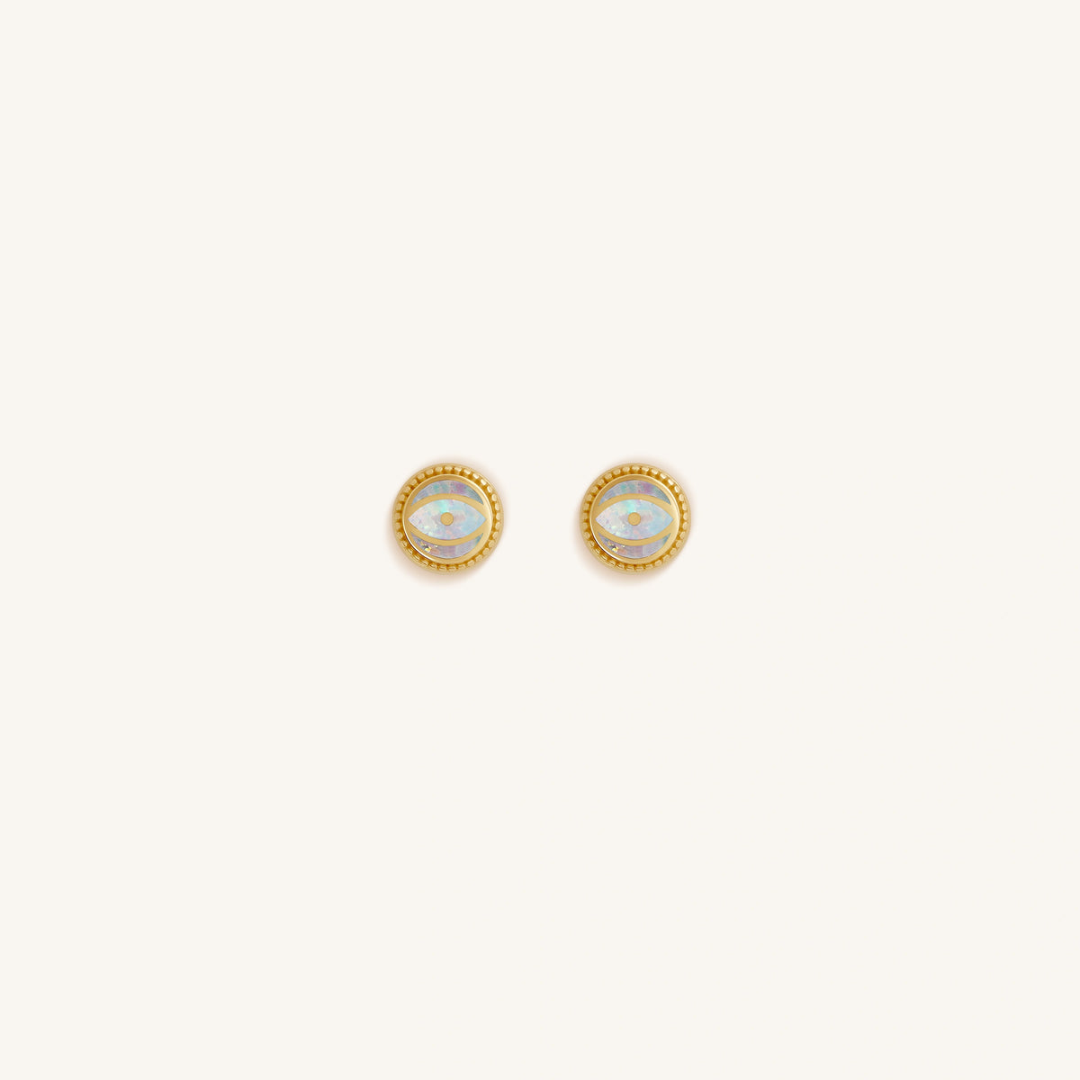 Luminous Shield Opal October Birthstone Evil Eye Gold Stud Earrings