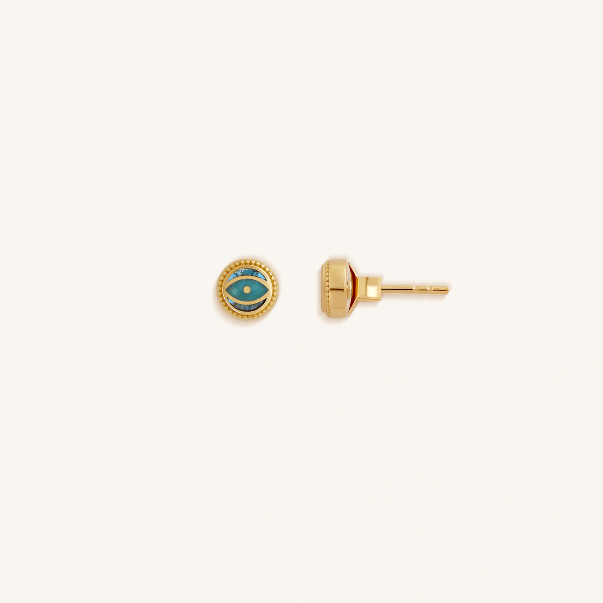 Guardian’s Whisper Turquoise December Birthstone Evil Eye Gold Stud Earrings