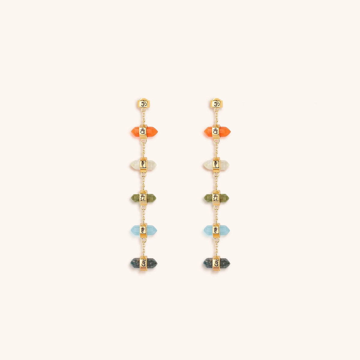 Rainbow of Hope Multi Stone Pointer Chakra Drop Earrings