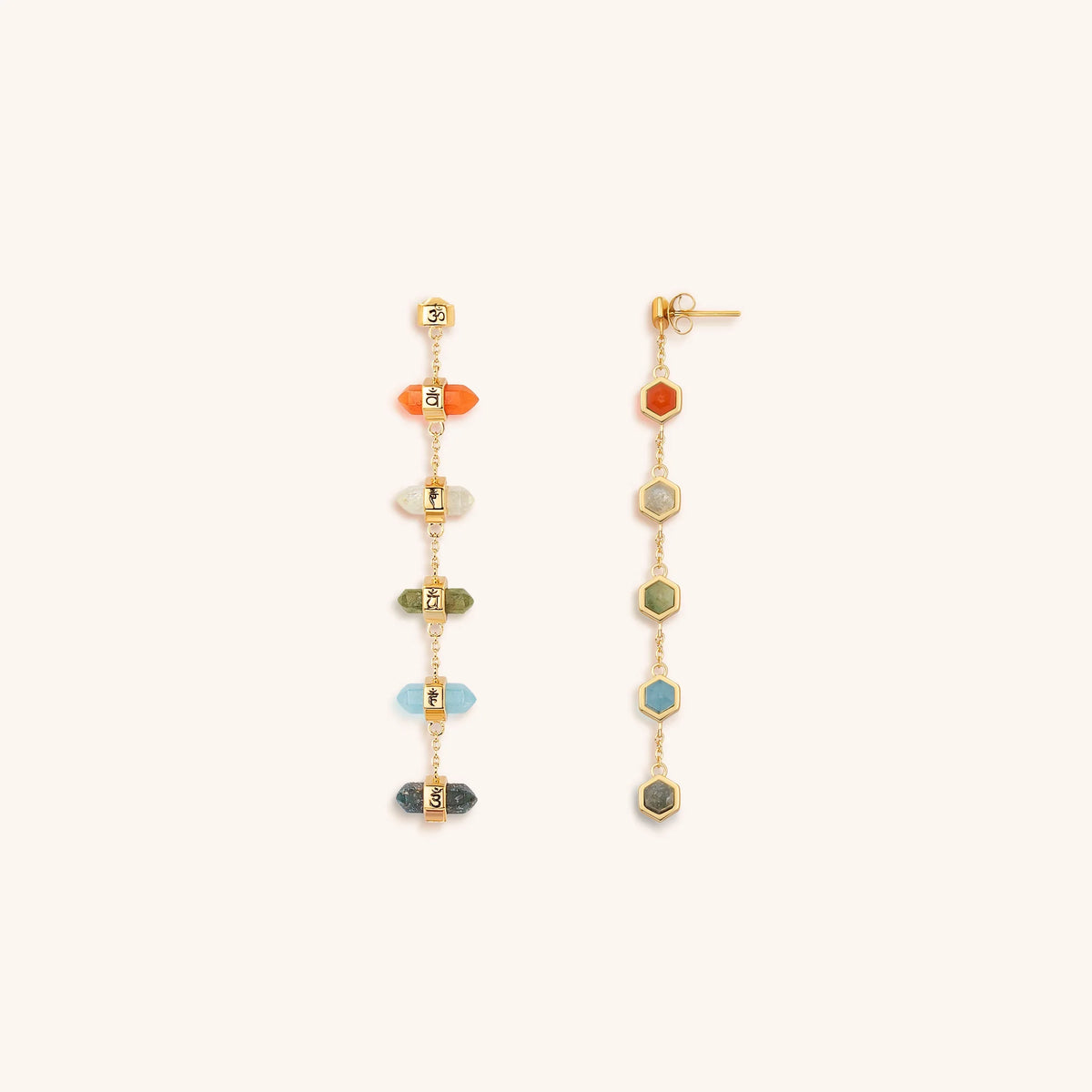 Rainbow of Hope Multi Stone Pointer Chakra Drop Earrings