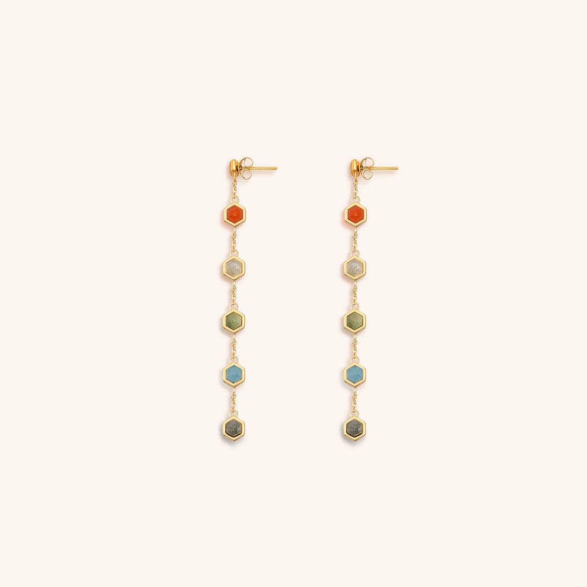 Rainbow of Hope Multi Stone Pointer Chakra Drop Earrings