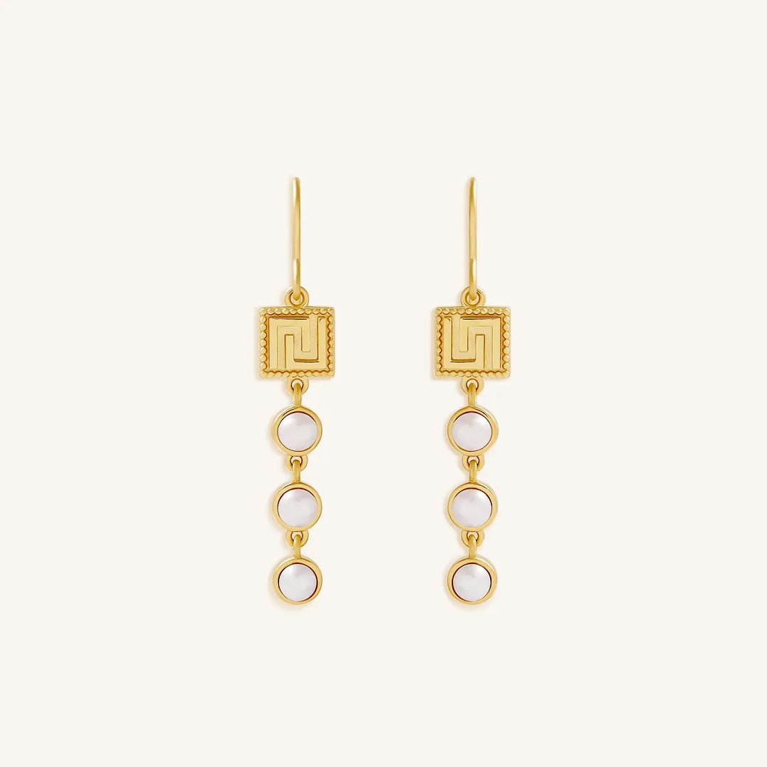 Graceful Harmony Pearl Greek Key Earrings