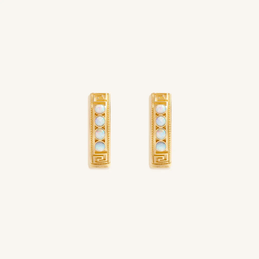 Endless Glow Opal Greek Key Hoop Earrings