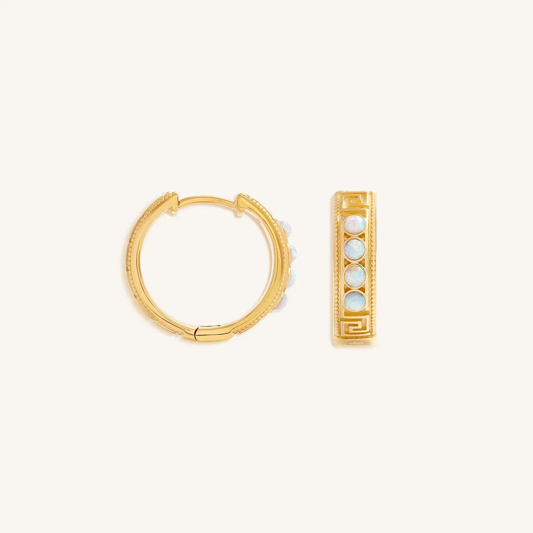 Endless Glow Opal Greek Key Hoop Earrings