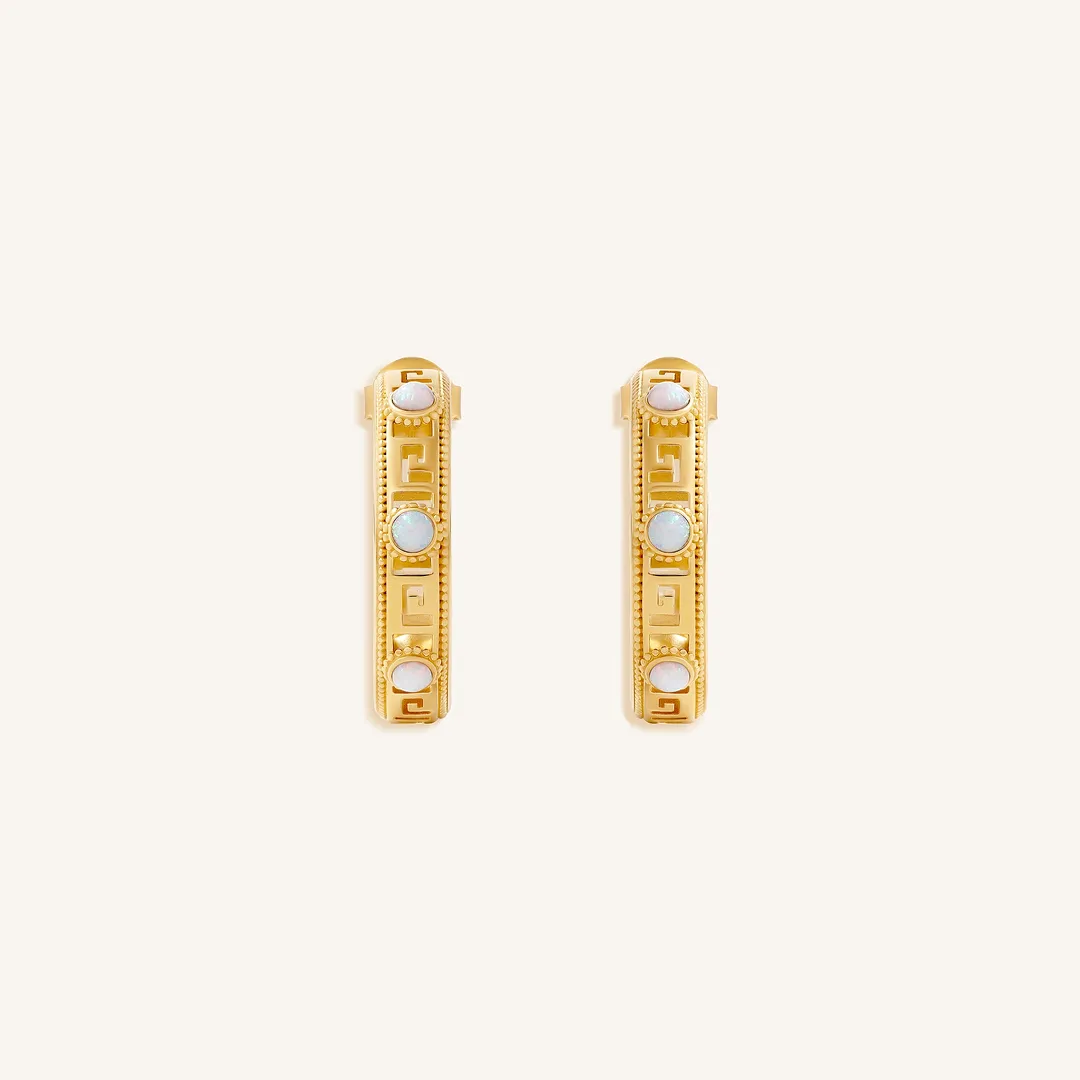 Infinite Harmony Opal Greek Key Hoop Earrings