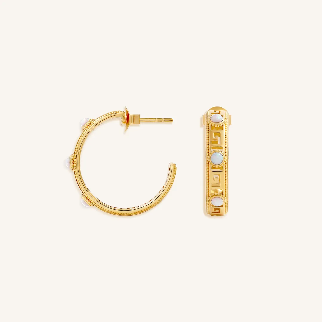 Infinite Harmony Opal Greek Key Hoop Earrings