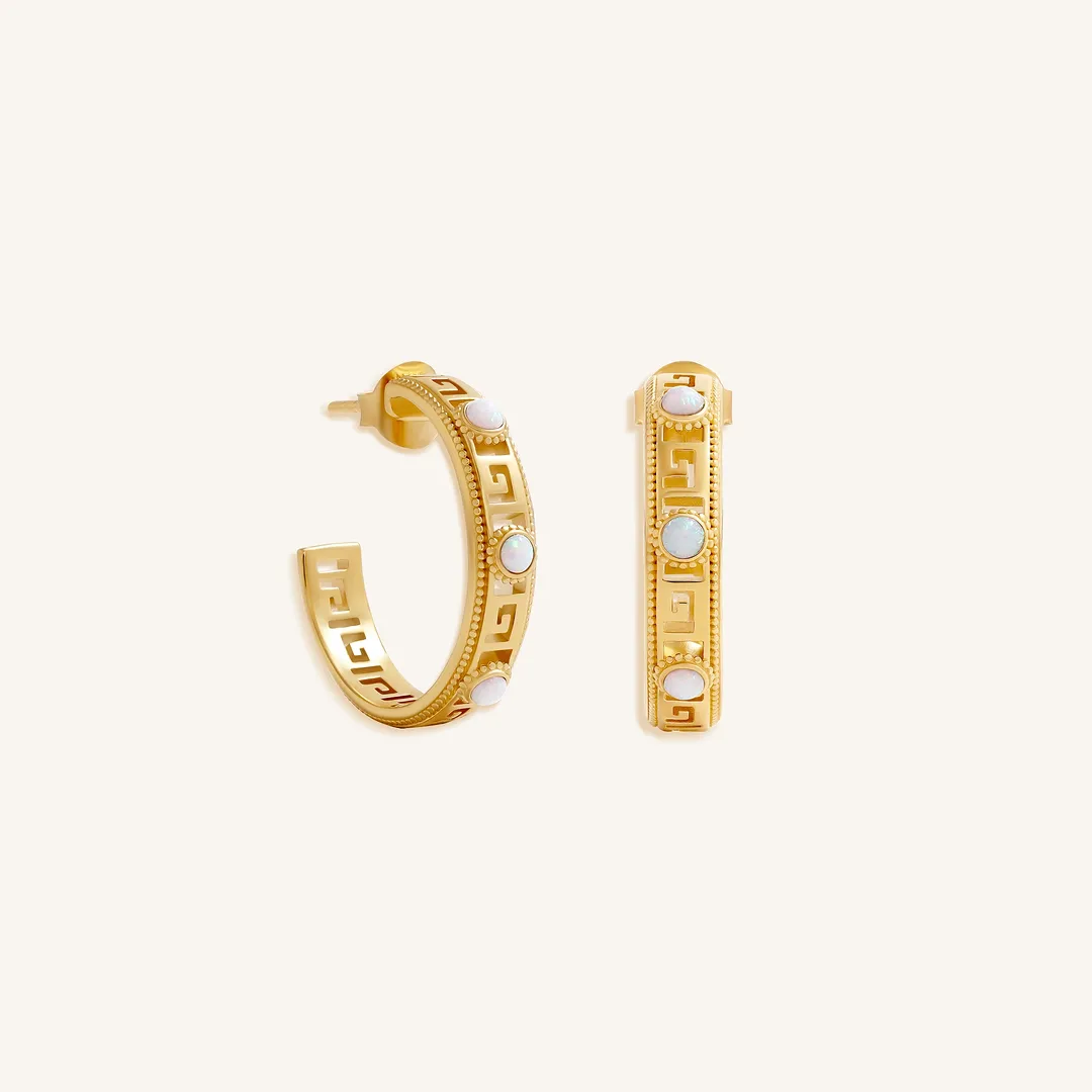 Infinite Harmony Opal Greek Key Hoop Earrings